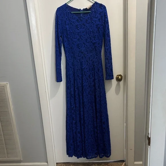 Chic Royal Blue Long Sleeve Lace Dress - Picture 1 of 2